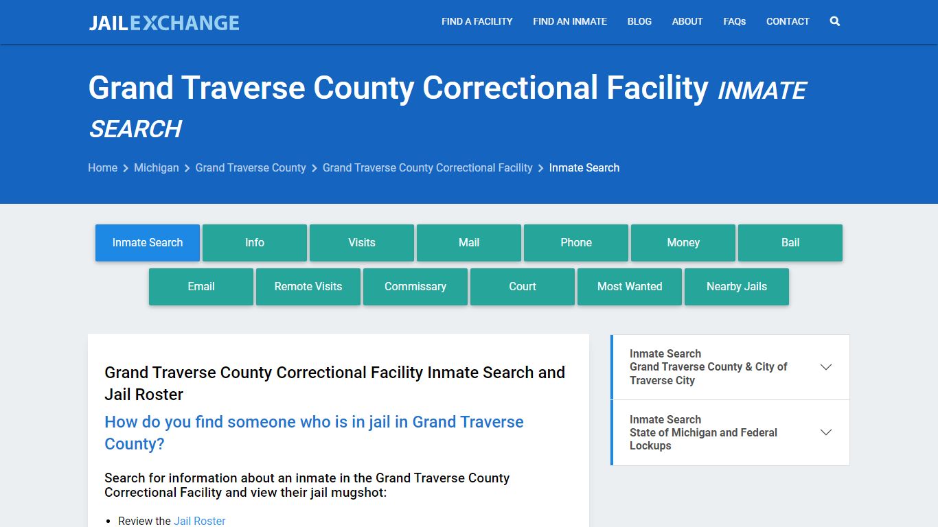 Grand Traverse County Correctional Facility Inmate Search - Jail Exchange